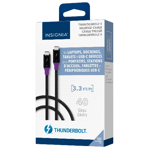 INSIGNIA Câble USB-C vers USB-C Thunderbolt v4 de 1 m 240 W, prend en charge l'écran Ultra HD 8K, transfert de données pour iPhone 16, MacBook, concentrateur, station d'accueil – Noir/gris