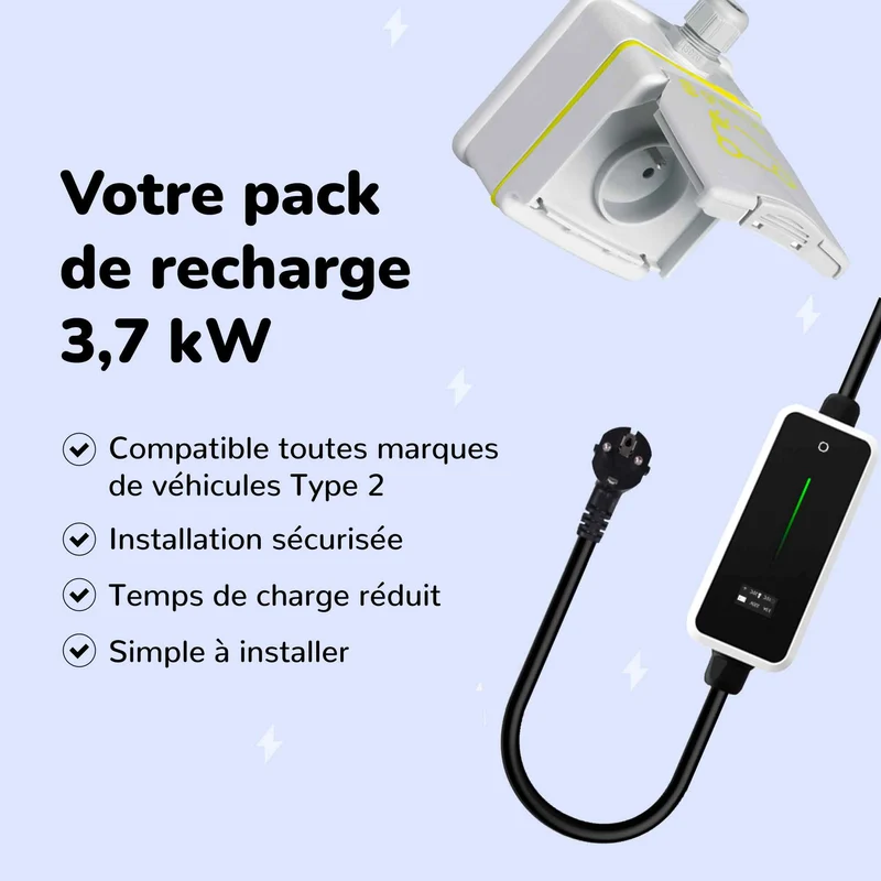 Pack recharge 3,7kW Green'up + disjoncteur + câble de recharge 16A
