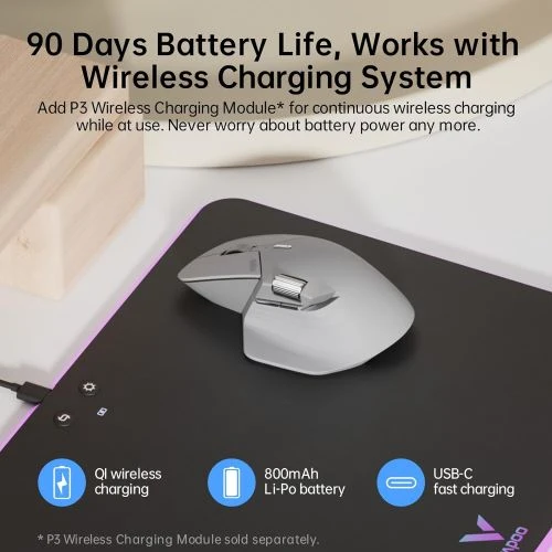 Rapoo MT760 Souris Bluetooth sans fil – Bluetooth 5.0/2,4 GHz Connexion multi-mode Souris d'ordinateur multi-appareils, technologie informatique M+ Cross, 11 boutons programmables