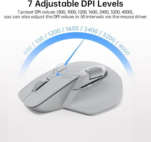Rapoo MT760 Souris Bluetooth sans fil – Bluetooth 5.0/2,4 GHz Connexion multi-mode Souris d'ordinateur multi-appareils, technologie informatique M+ Cross, 11 boutons programmables