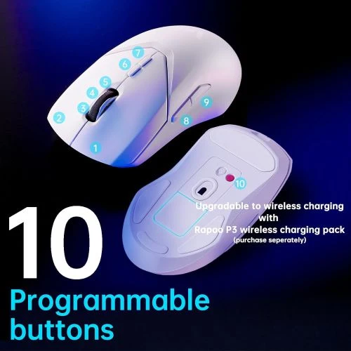 Rapoo VT9Pro Souris de jeu sans fil – Souris de jeu à capteur PAW 3398, 26 000 DPI, performance de qualité e-sport, temps de réponse de 1 ms, légère 68 g, 10 boutons programmables, longue durée de vie