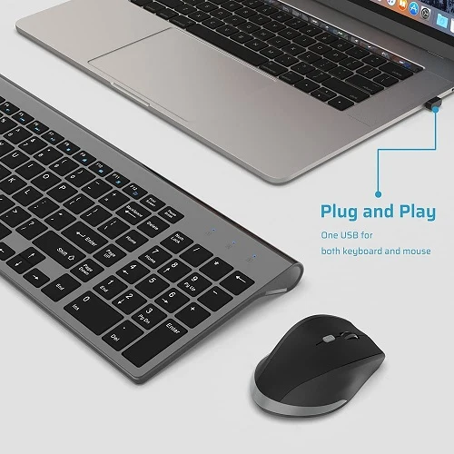 Ensemble clavier et souris sans fil 2,4 G ultra fin et élégant - Haute précision 1600 DPI - Souris sans fil pour PC Windows, ordinateur de bureau, ordinateur portable, Smart TV
