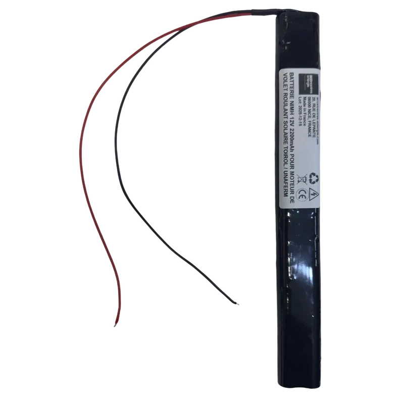 Batterie NiMH 12V 2200mAh pour moteur de volet roulant solaire TOIROL / UNAFERM – Sans connecteur