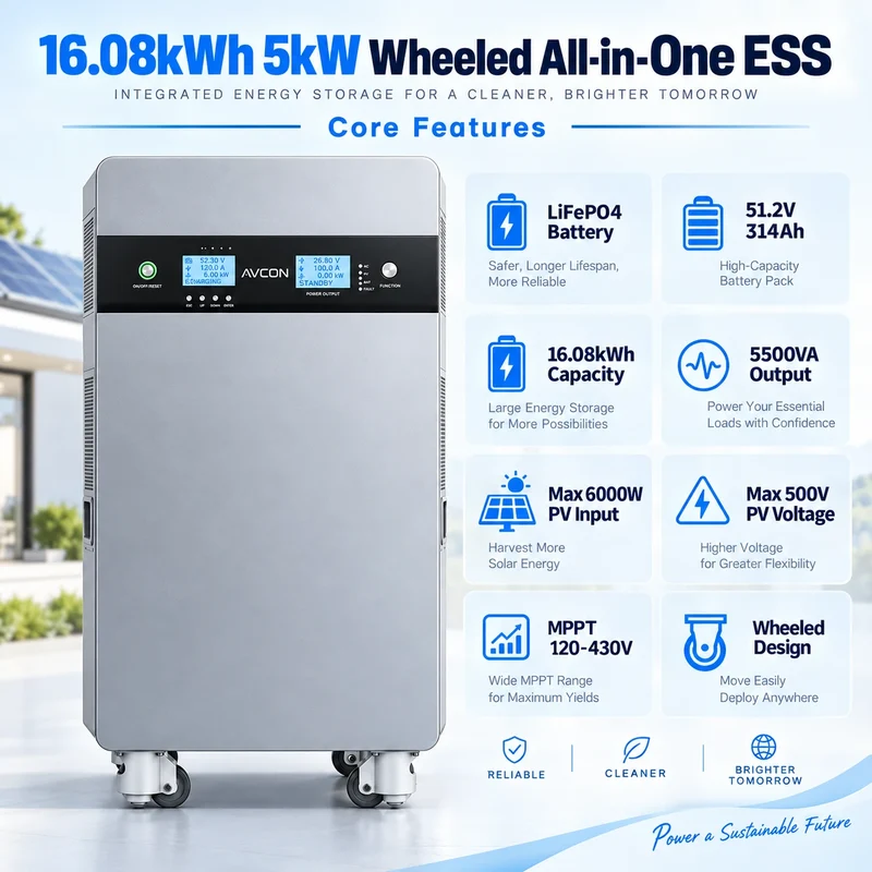 Système de stockage d'énergie tout-en-un sur roues de 16.08 kWh et 5 kW, fonctionnant hors réseau