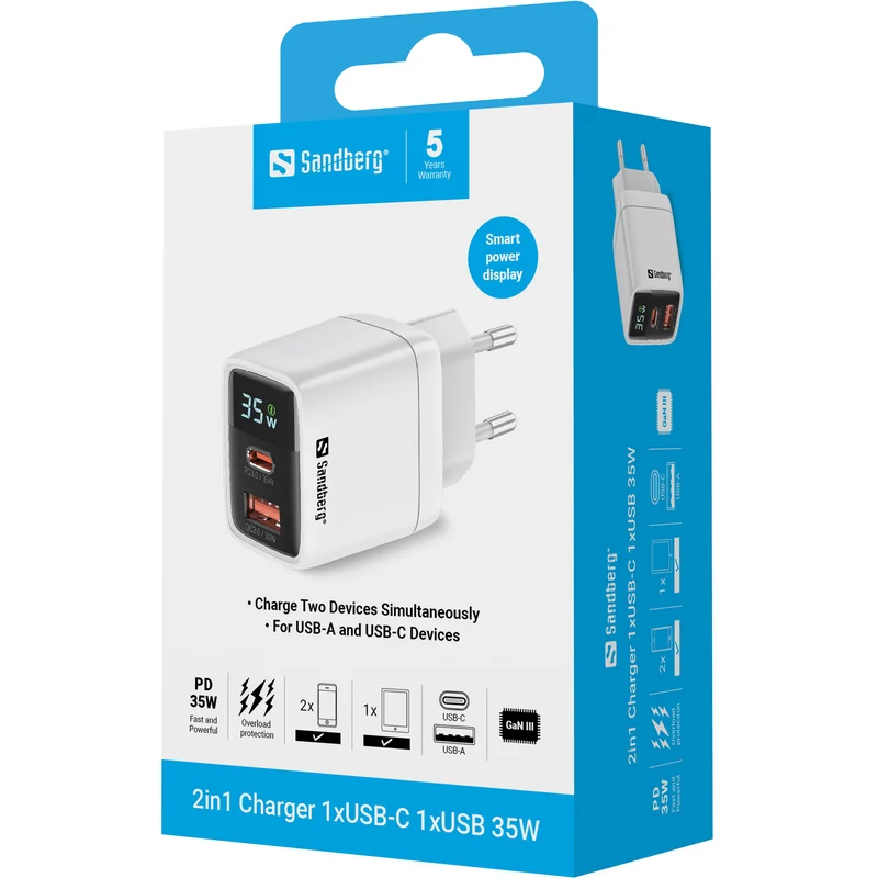 Sandberg 441-52 chargeur d'appareils mobiles Universel Blanc Secteur Charge rapide Intérieure