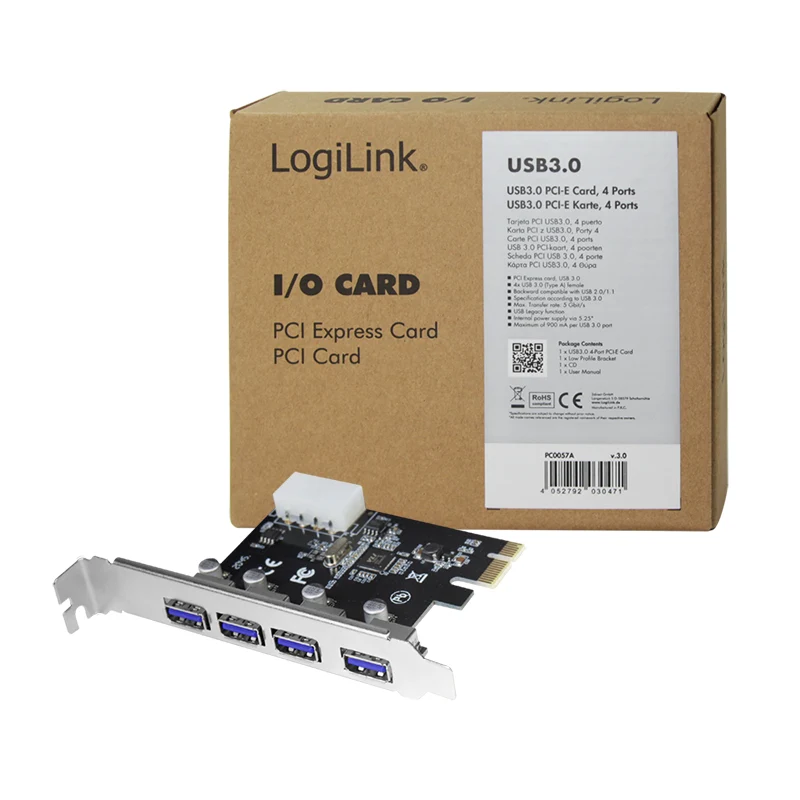 LogiLink PC0057A Carte Adaptateur Interne USB 3.2 Gen 1 (3.1 Gen 1) PCIe