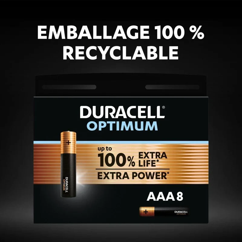 Piles Alcalines AAA 1.5V Duracell Optimum – Lot de 8 Piles