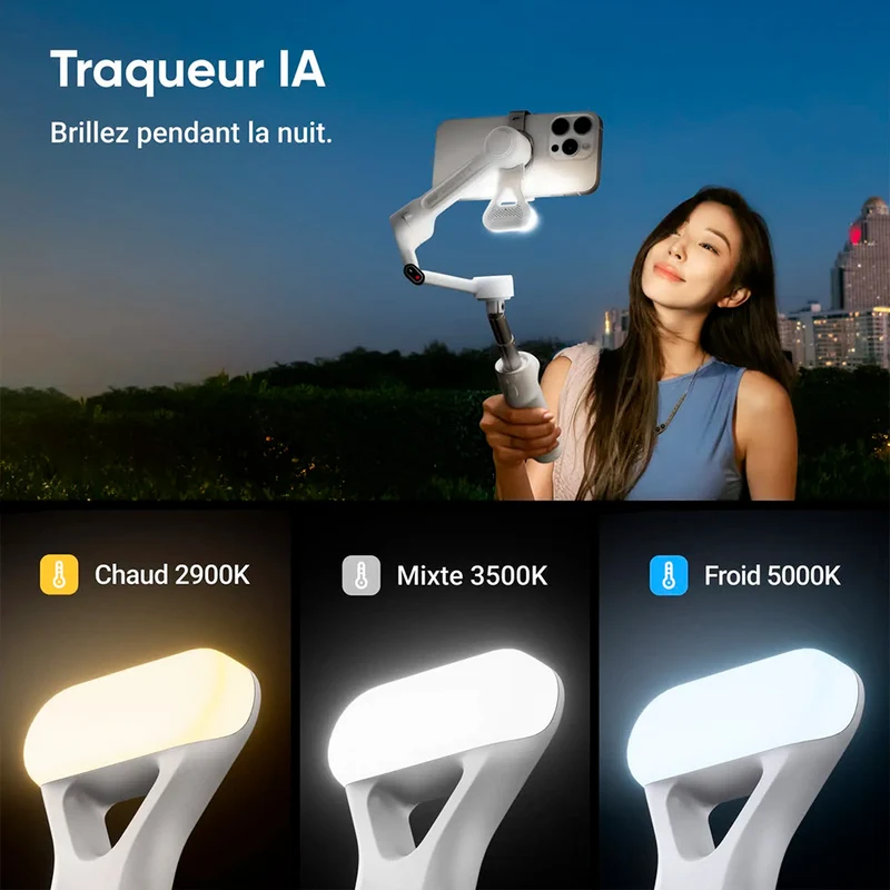 Stabilisateur pour téléphone Flow 2 avec Traqueur IA (Gris)