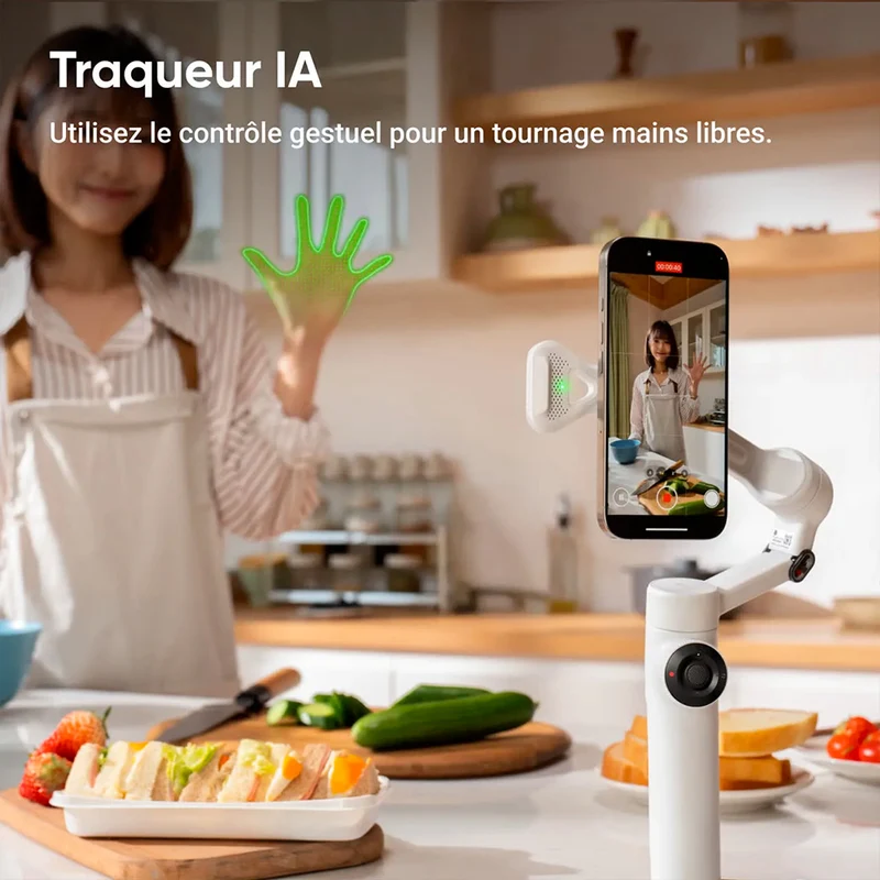 Stabilisateur pour téléphone Flow 2 avec Traqueur IA (Blanc)