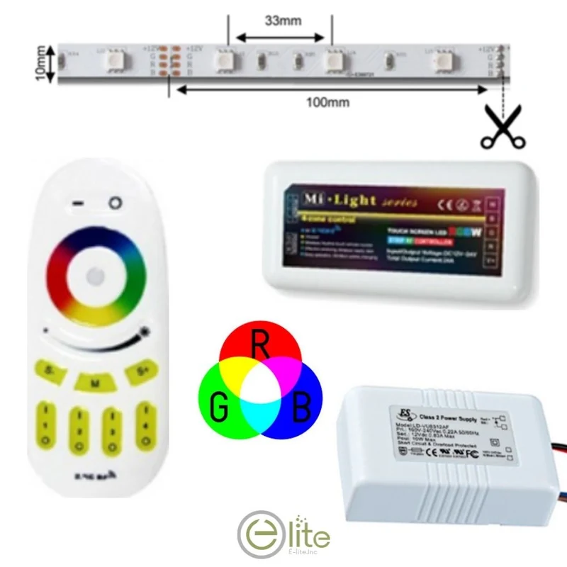 Ensemble Ruban DEL - Récepteur - Transmetteur - Bloc Alimentation - Télécommande