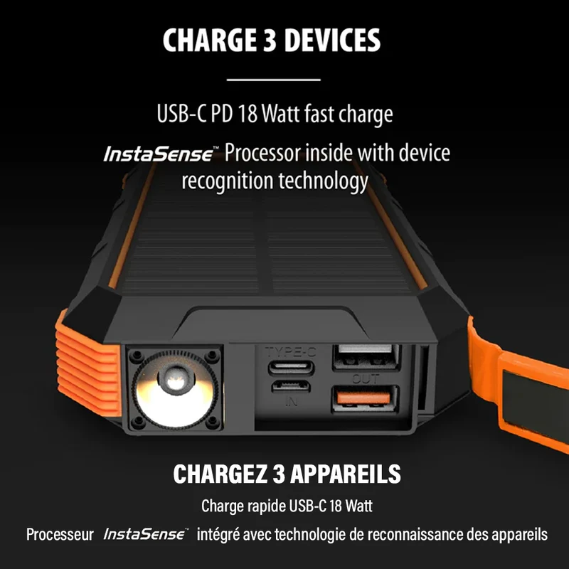 Chargeur Portable avec Panneau Solaire 24000 mAh