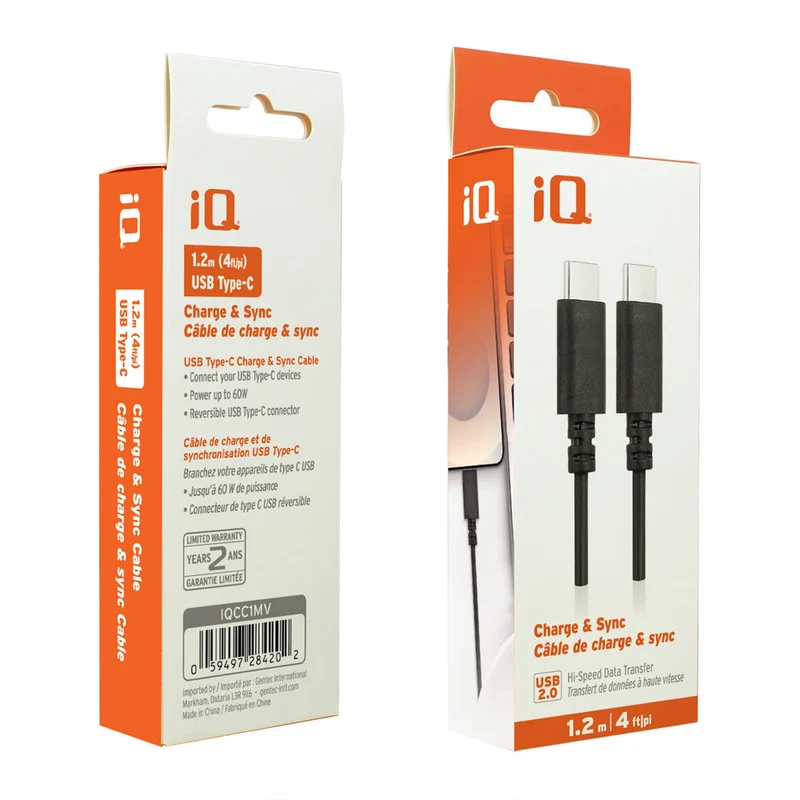 Câble USB-C à USB-C 2.0 1.2m/4pi (Noir)