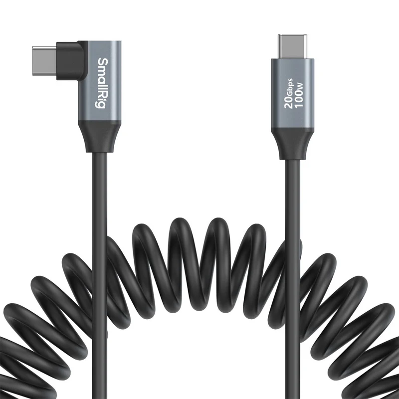 Câble Enroulé USB-C Droit à Angle-Droit