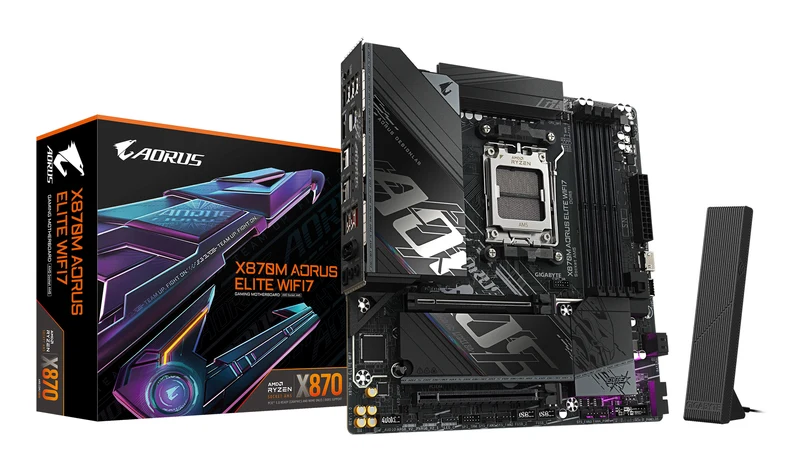 GIGABYTE X870M AORUS ELITE WIFI7 Carte Mère – Compatible avec les processeurs AMD Ryzen 9000, VRM numérique 14+2+2 phases, jusqu'à 8200 MHz DDR5 (OC), 1 x PCIe 5.0 + 1 x PCIe 4.0, Wi-Fi 7, LAN 2.5 GbE, USB 4