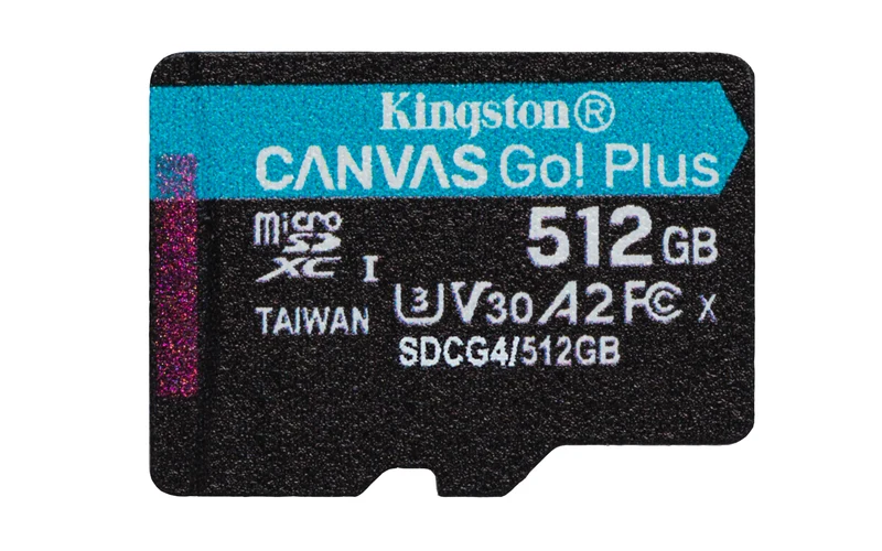 Kingston Technology Carte microSDXC Canvas Go Plus Gen4 512 Go, 200 Mo/s, A2, U3, V30 avec Adaptateur