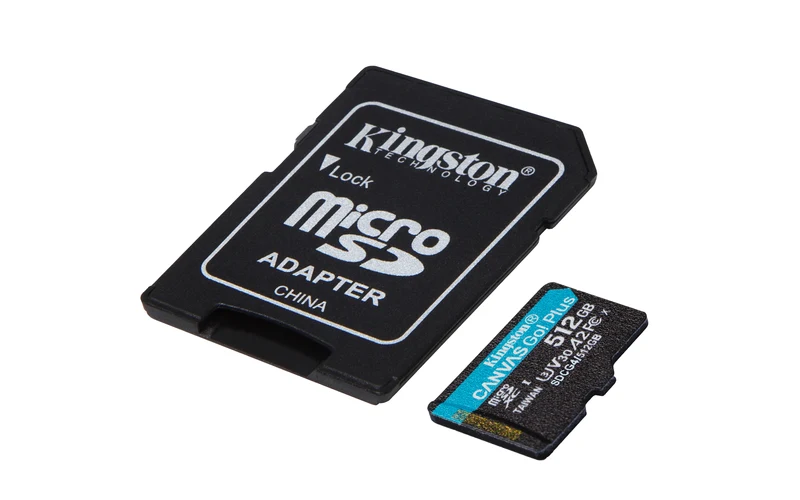 Kingston Technology Carte microSDXC Canvas Go Plus Gen4 512 Go, 200 Mo/s, A2, U3, V30 avec Adaptateur