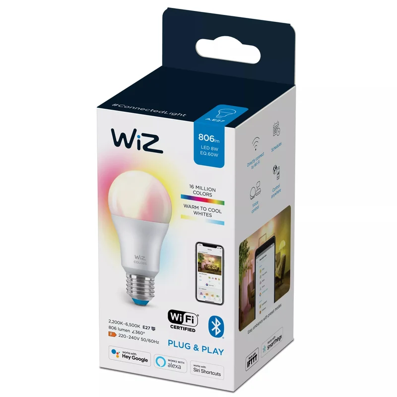 WiZ Ampoule Intelligente Multicolore 8W (éq. 60W) A60 E27