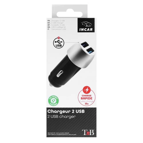Chargeur allume-cigare 2XUSB-A Quick charge 18W finition premium