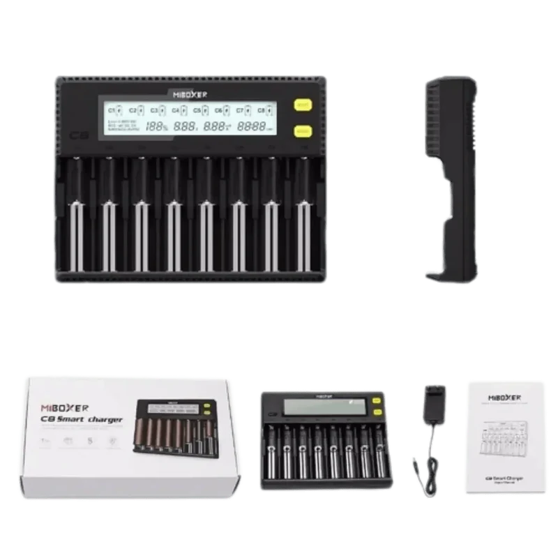 Chargeur de Batterie 8 Emplacements pour Li-ion Lifepo4 Ni-Mh, Ni-Cd