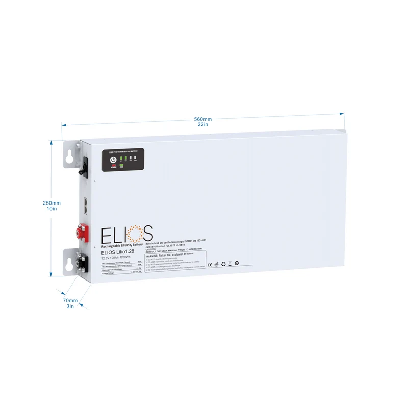 Elios Litio2.56H-BT | 12.8V 200Ah/ 2560Wh Heated Bluetooth LiFePO4 Battery | Super Slim 4.75’’