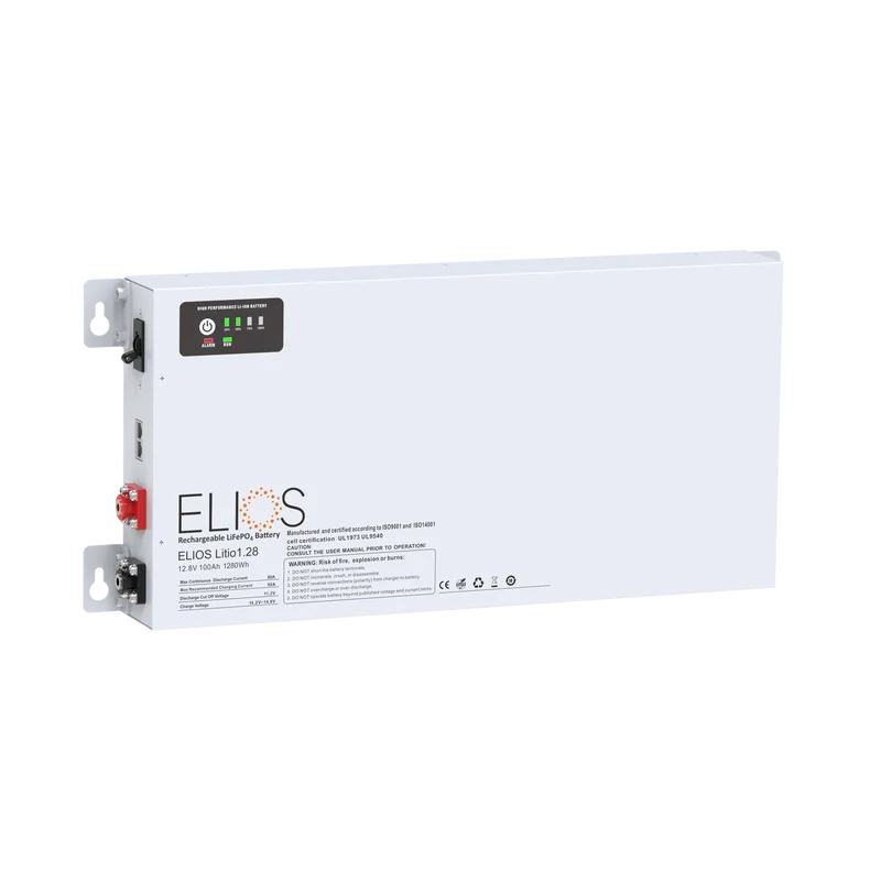 Elios Litio1.28H-BT | 12.8V 100Ah/ 1280Wh Heated Bluetooth LiFePO4 Battery | Super Slim 2.75’
