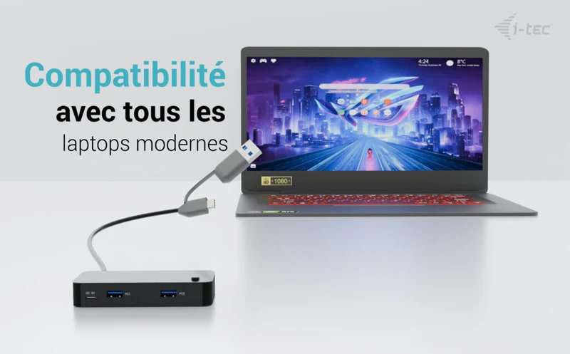 i-tec Hub KVM Universel 2x USB-C et 2x USB-A 3.0