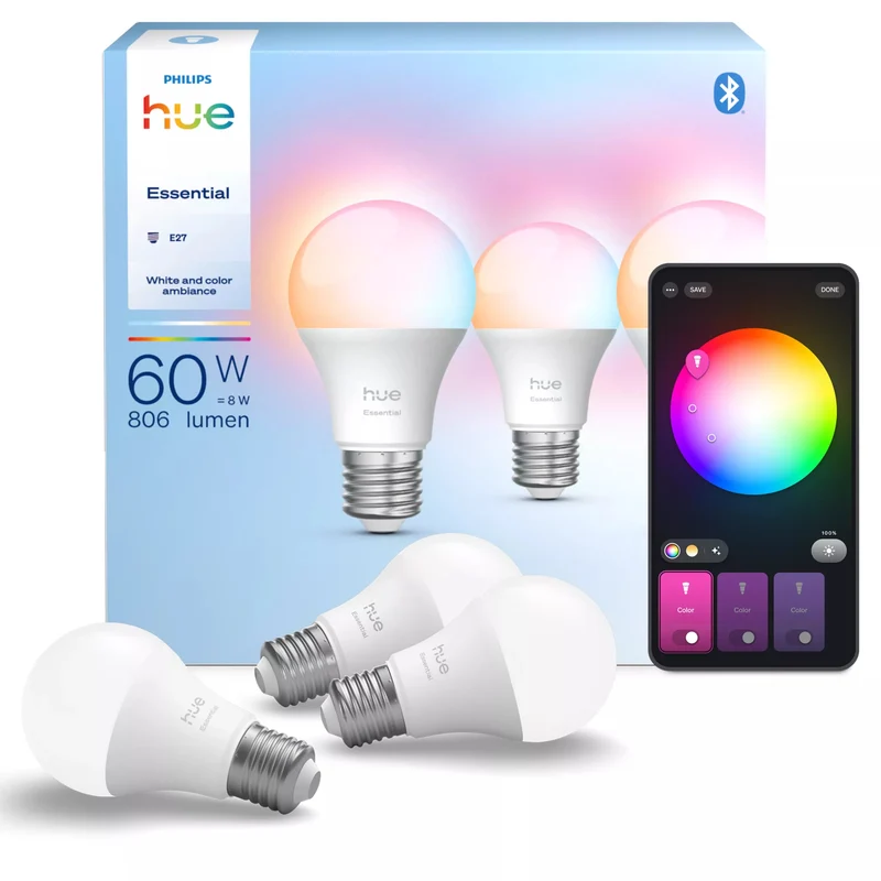 Philips Hue White and Color Ambiance A60 E27 Ampoule Connectée Essential 806 lm 8 W Pack de 3