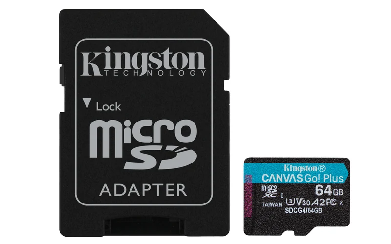 Kingston Technology Carte microSDXC Canvas Go Plus Gen4 64 Go, 200 Mo/s, A2 U3 V30 avec Adaptateur