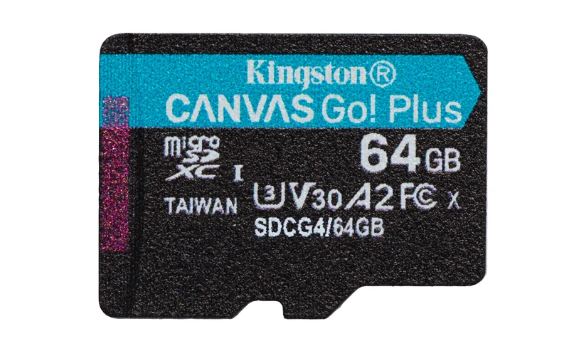 Kingston Technology Carte microSDXC Canvas Go Plus Gen4 64 Go, 200 Mo/s, A2 U3 V30 avec Adaptateur