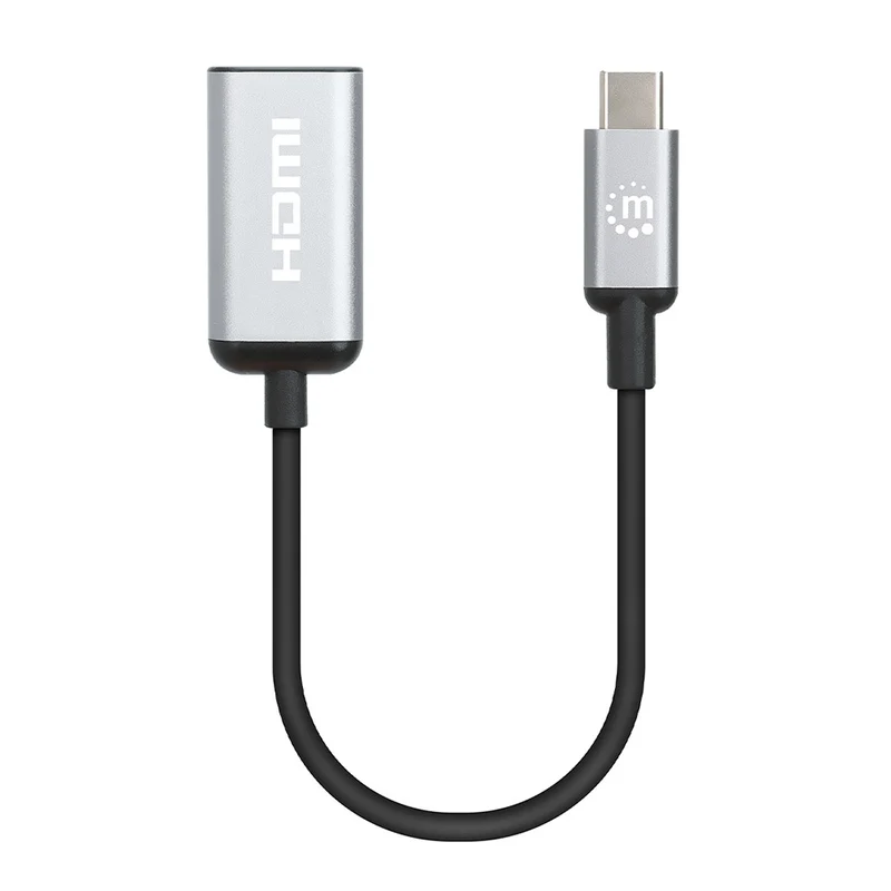 Manhattan 153706 Adaptateur Câble USB Type-C vers HDMI Type A, 0,15 m, Noir et Argent
