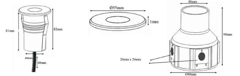 Encastré sol Intérieur Extérieur NTCL-RD-3W-35-ASY IP65 Lentille Asymétrique 3W-24Vdc
