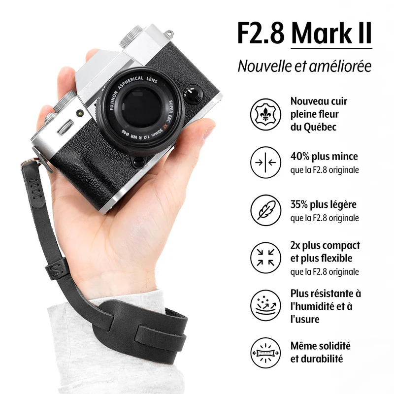 Courroie F2.8 Mark II poignet avec coussin (Cuir Noir)