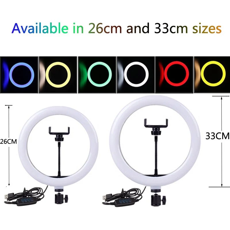 Video Lights RGB Selfie LED Ring Light Dimmable Ring Lamp With Stand Tripods Rim Of Light For TIKTOK Youtube Makeup ringlight