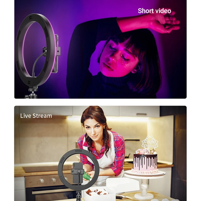 Video Lights RGB Selfie LED Ring Light Dimmable Ring Lamp With Stand Tripods Rim Of Light For TIKTOK Youtube Makeup ringlight