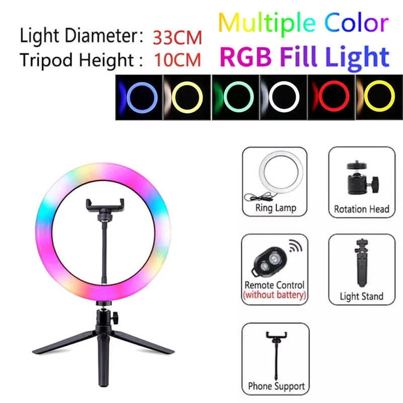 Video Lights RGB Selfie LED Ring Light Dimmable Ring Lamp With Stand Tripods Rim Of Light For TIKTOK Youtube Makeup ringlight