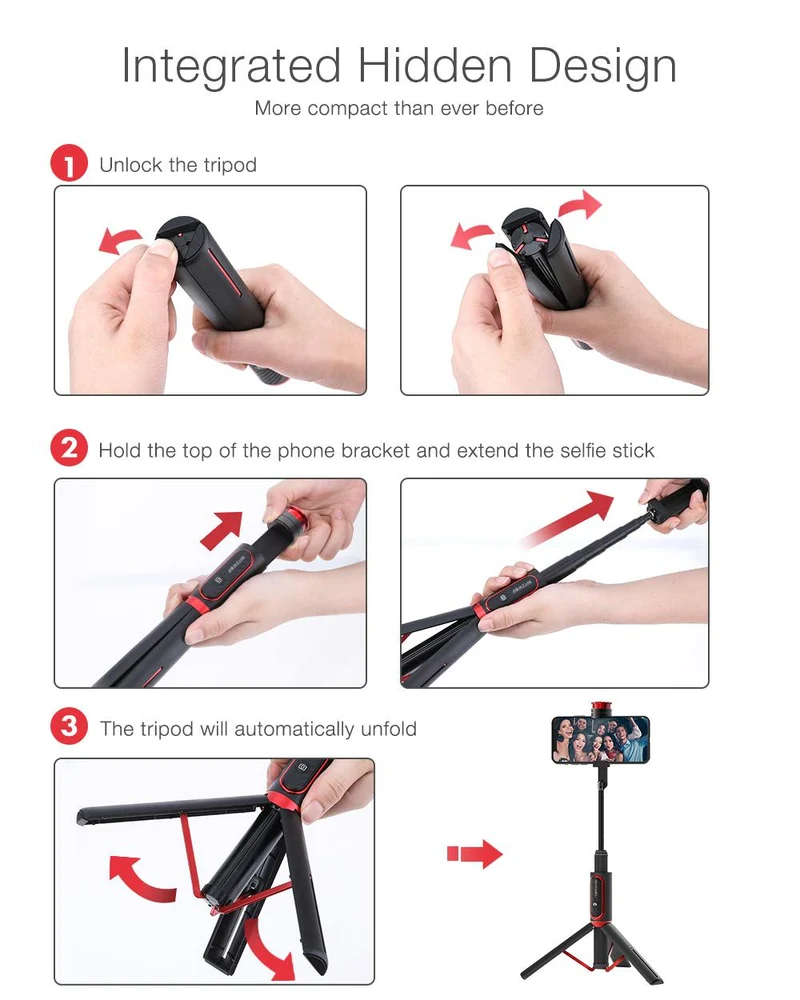 All In One Wireless Bluetooth Selfie Stick Foldable