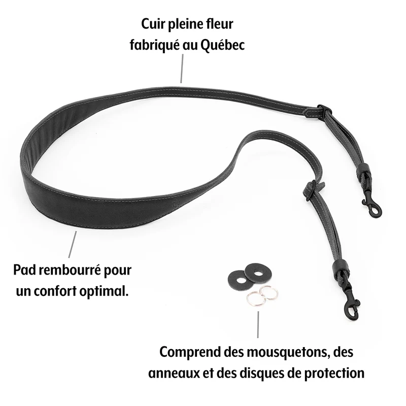 Courroie F11 Mark II 39po à 55po (Cuir Noir)