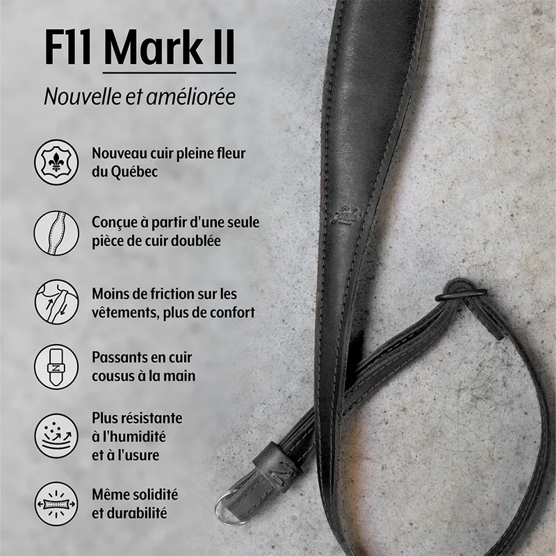 Courroie F11 Mark II 39po à 55po (Cuir Noir)