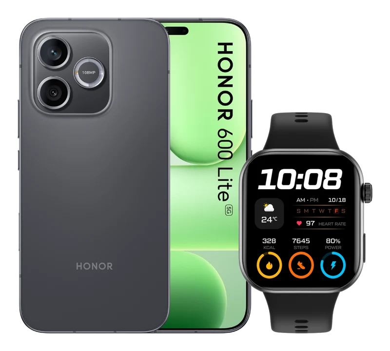 Honor Bundle 600 Lite 256GB et Watch 2i, Smartphone 5G 6.6", 8 Go RAM, 256 Go, 6520 mAh, Noir