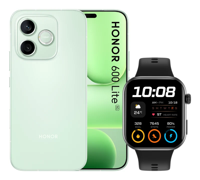 Honor Bundle 600 Lite 256Go Vert et Watch 2i Noire, Smartphone 5G 6.6", 8Go RAM, 6520 mAh