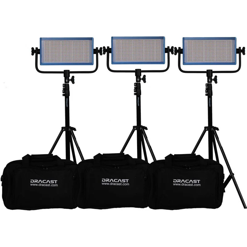 Dracast LED500 Pro Ensemble de 3 Lumières du Jour LED avec Monture V pour Pile et Trépieds (5600K)