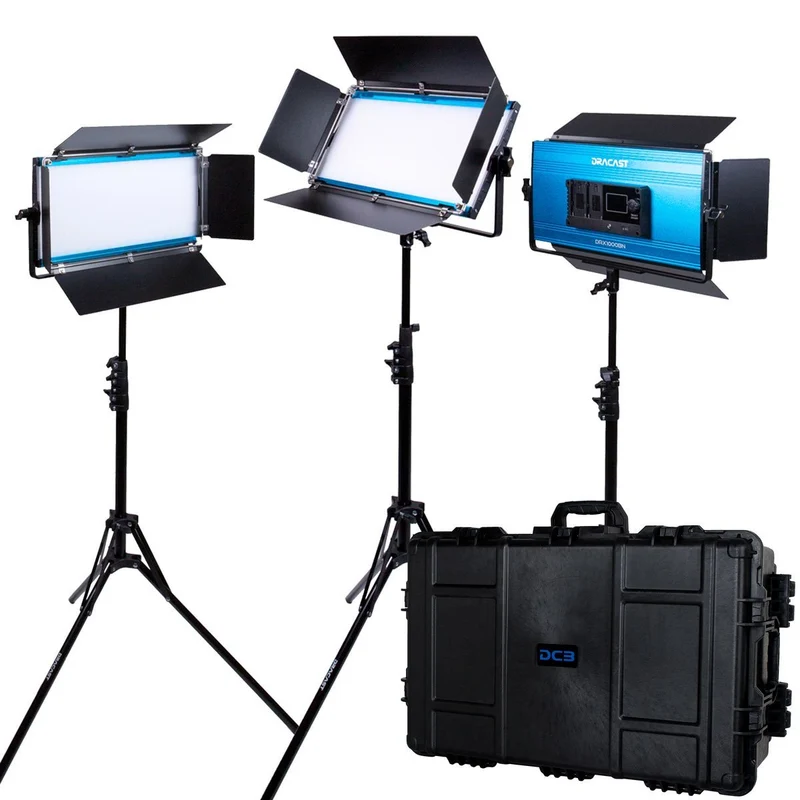 Dracast LED1000 Ensemble 3 Lumière Série X Bicolor LED avec Valise