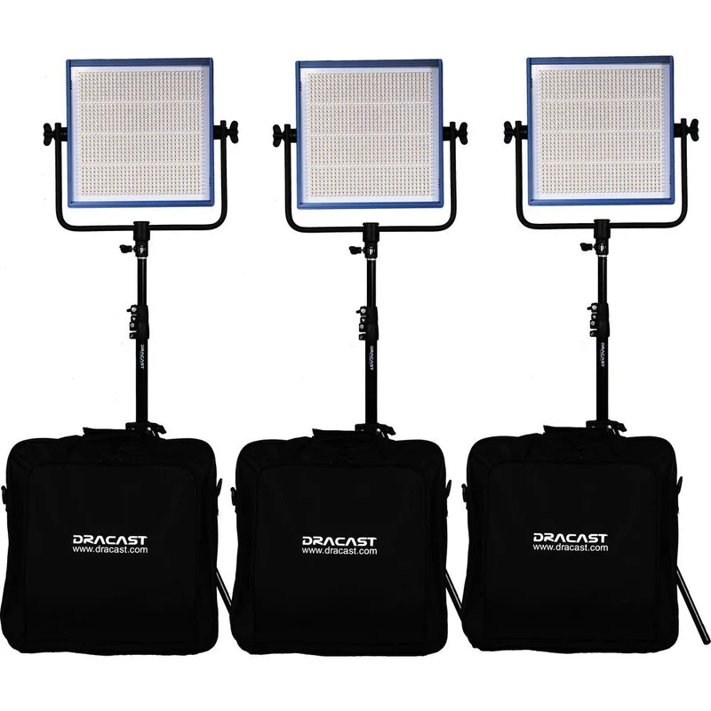 Dracast LED1000 Pro Ensemble de 3 Lumières Bicolor LED avec Monture V pour Pile et Supports