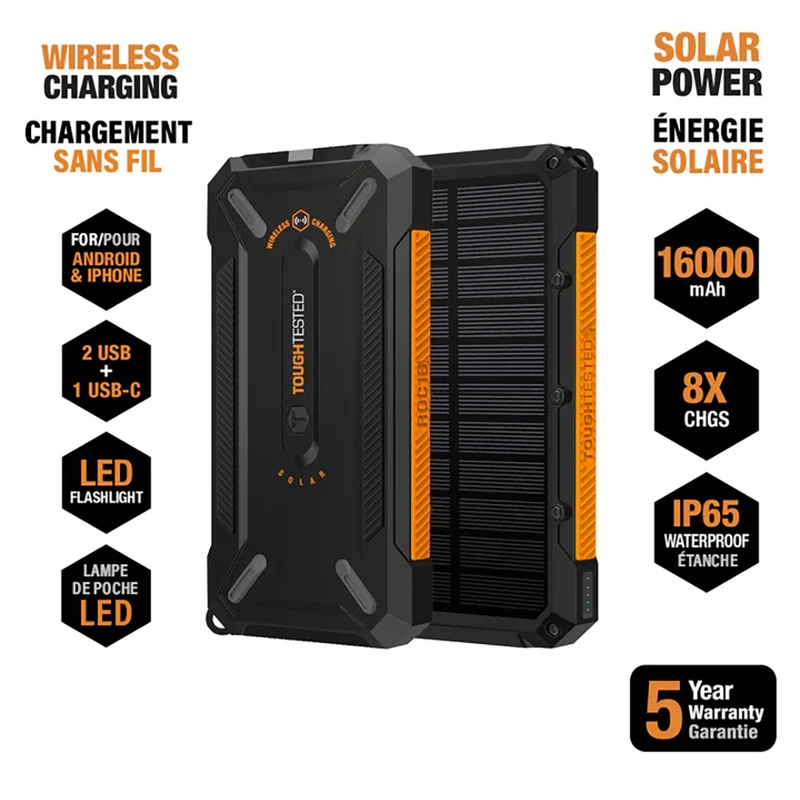 Chargeur Portable/Sans-fil avec Panneau Solaire 16000 mAh