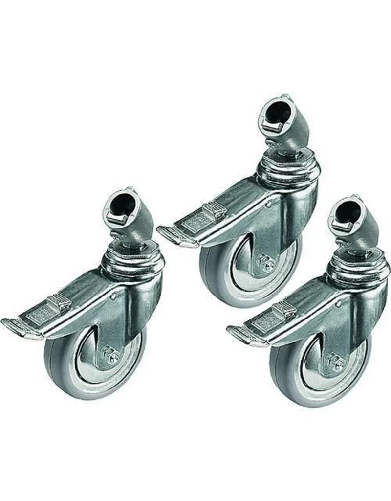 Roulettes 100mm avec Freins pour les Diamètres de Jambe de 22 mm (Paquet de 3)